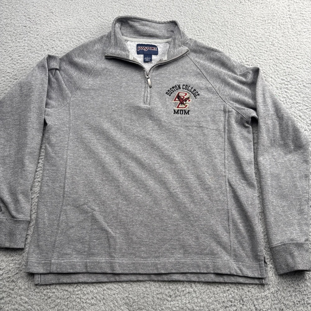 Jansport Boston College MOM 1/4 Zip Sweatshirt Womens Large Grey Pullover
